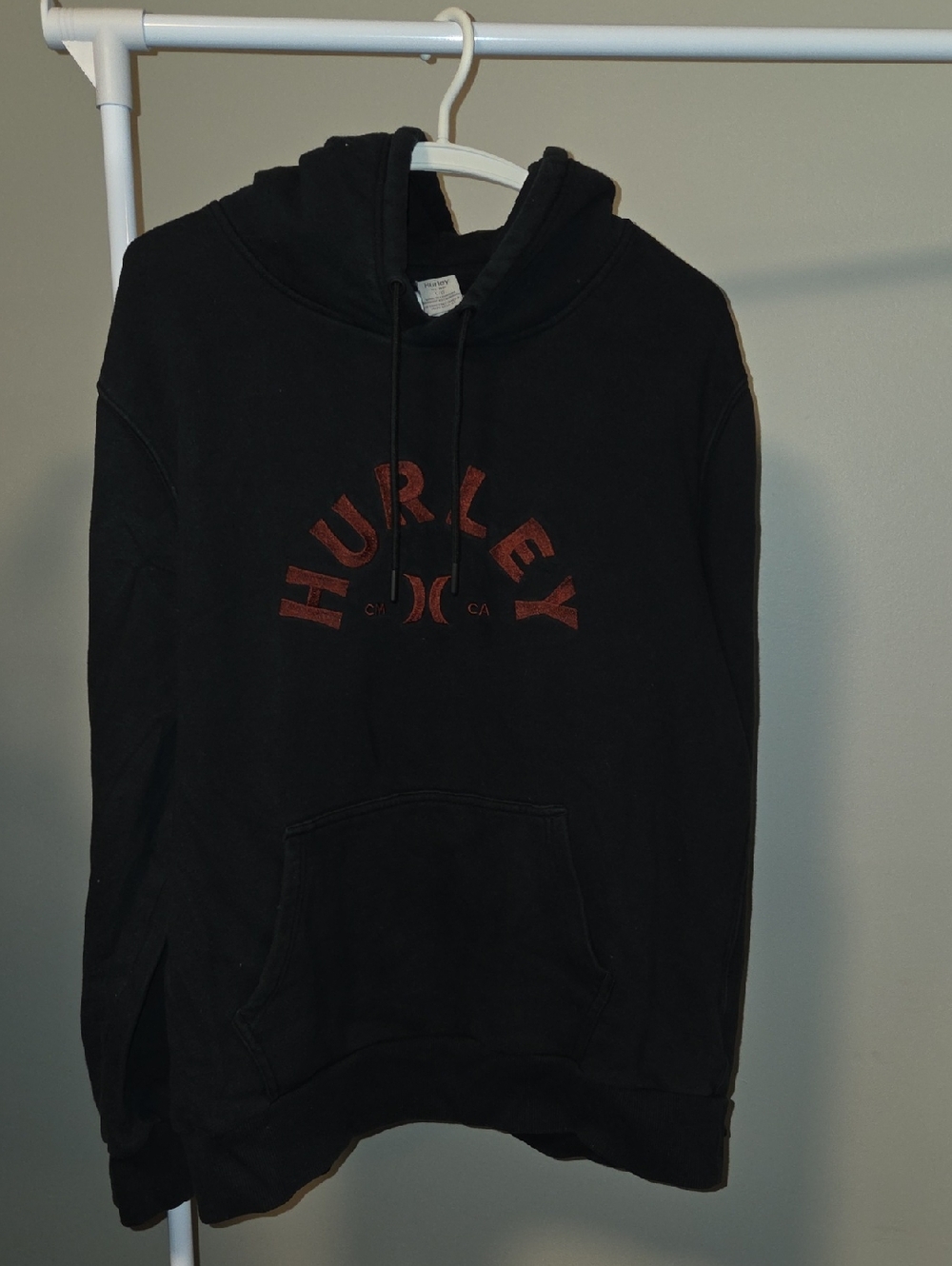 Hurley Mens Black Hoodie Red Arch Logo Pullover Sweatshirt Size L